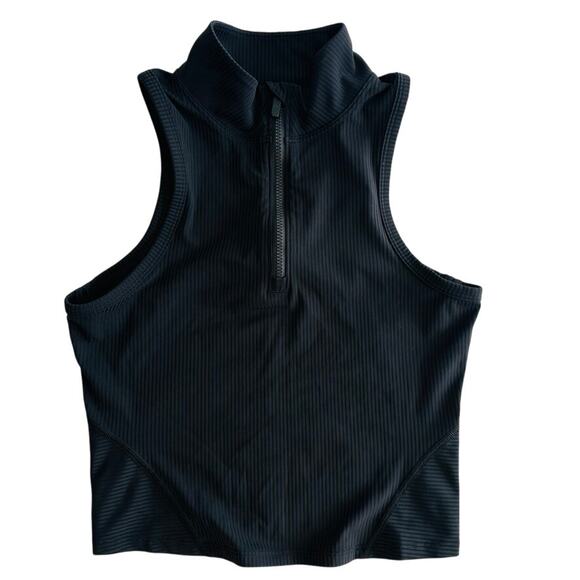 Lululemon Rib Zip-Front Cropped Run Tank Top Black Size 4 Gym Run Workout - Picture 3 of 6